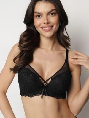 Czarny Biustonosz Ozdobiony Koronką i Kokardą Ronavia han