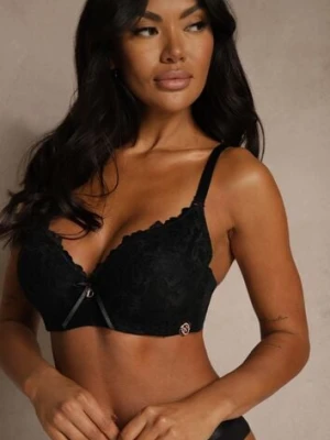 Czarny Biustonosz Ozdobiony Koronką i Kokardką Aqiany love magnolia