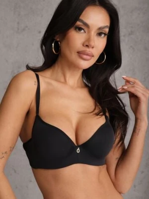 Czarny Biustonosz Push Up o Gładkim Wykończeniu z Cyrkoniową Aplikacją Claronei han