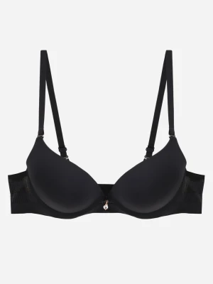 Czarny Biustonosz Push-Up z Bezszwowym Pasem i Ozdobną Aplikacją z Cyrkonią Fenga Love Magnolia