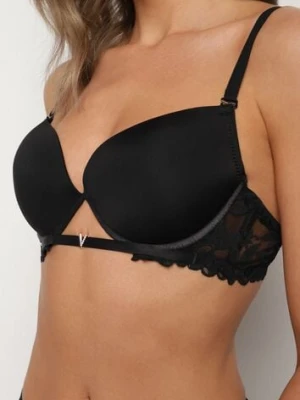 Czarny Biustonosz Push-Up z Koronką i Wycięciem z Przodu Sariaris love magnolia