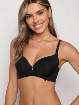 Czarny Biustonosz Typu Full Cup z Koronką i Usztywnionymi Miseczkami Luetta