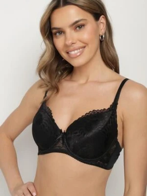 Czarny Biustonosz Typu Full Cup z Ozdobną Koronką Lanithiel han