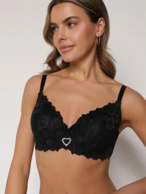 Czarny Biustonosz z Koronką i Sercem z Cyrkonii Coratune love magnolia