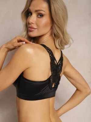 Czarny Biustonosz z Ozdobną Koronką na Plecach i Zapięciem z Cyrkoniami Ferna