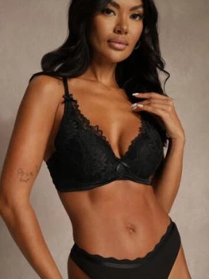 Czarny Biustonosz Zdobiony Koronką i Kokardami Morgavia