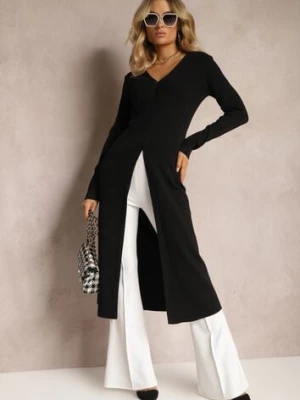 Czarny Casualowy Dopasowany Kardigan na Guziki Graysun rosa