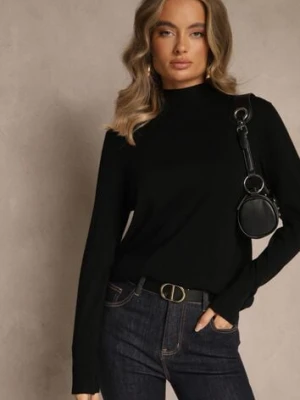 Czarny Casualowy Sweter z Półgolfem w Minimalistycznym Stylu Seorienne glo-story