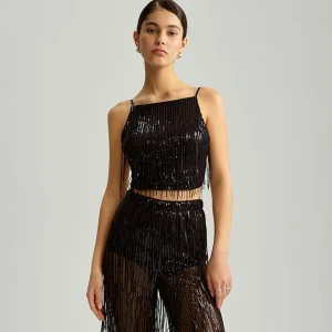 Zdjęcie produktu Czarny crop top z cekinami House