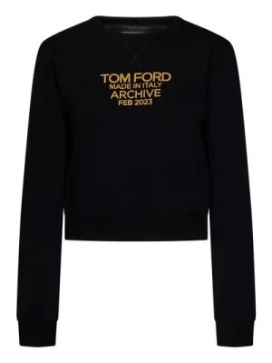 Czarny Cropped Sweatshirt z Złotym Logo Tom Ford