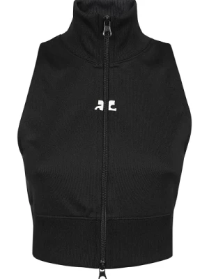 Czarny Cropped Vest Interlock Tracksuit Courrèges