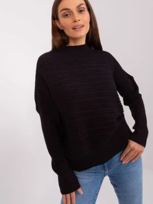 Czarny damski sweter asymetryczny z wełnaą