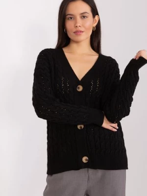 Czarny damski sweter rozpinany z dekoltem V BADU