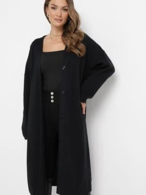 Czarny Długi Kardigan na Guziki Violattika