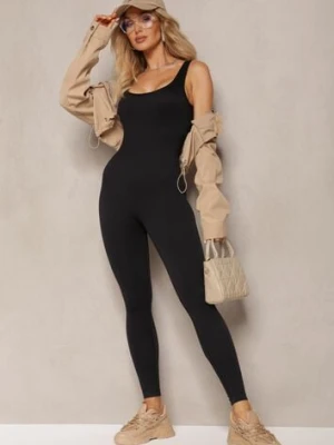 Czarny Długi Kombinezon o Fasonie Bodycon z Miseczkami na Biuście Avelilena