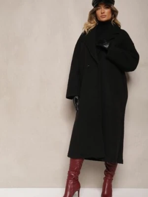 Czarny Długi Płaszcz Jednorzędowy o Kroju Oversize Vlekoma tricot station