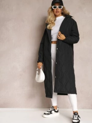 Czarny Długi Płaszcz Kurtka Ozdobiona Pikowaniem Hamid jstyle