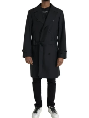 Czarny Długi Płaszcz Trench Dolce & Gabbana