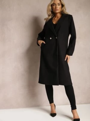Czarny Długi Płaszcz z Biżuteryjnymi Guzikami Tudella new collection