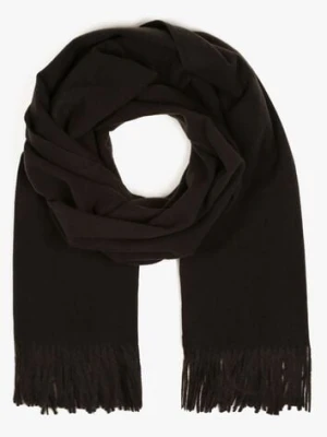 Czarny Długu Szalik Wiskozowy z Wełną Ozdobiony Frędzlami Portina