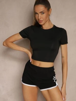 Czarny Dopasowany T-shirt z Wiskozą o Kroju Crop Top Folaviela lovery