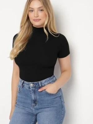 Czarny Dopasowany T-shirt z Wiskozy z Golfem Isovera elsa.m by may