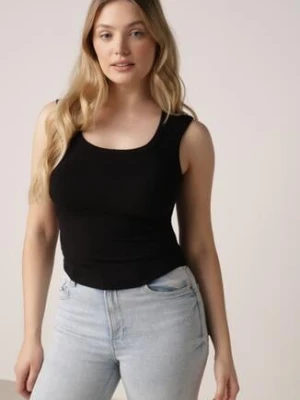 Czarny Dopasowany Top Bez Rękawów z Wiskozy z Kwadratowym Dekoltem Madu yu & me