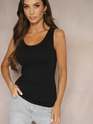 Czarny Dopasowany Top z Bawełny na Szerokich Ramiączkach Ravilina romee's