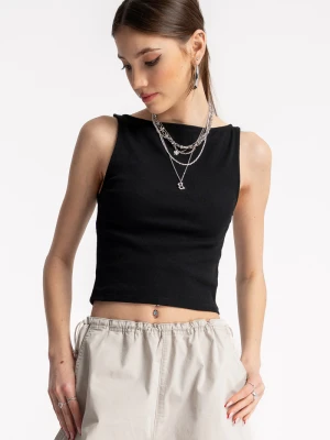 Czarny dopasowany top z dekoltem łódka Reporter