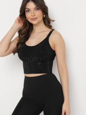 Czarny Dopasowany Top z Drobnymi Cyrkoniami Eraina