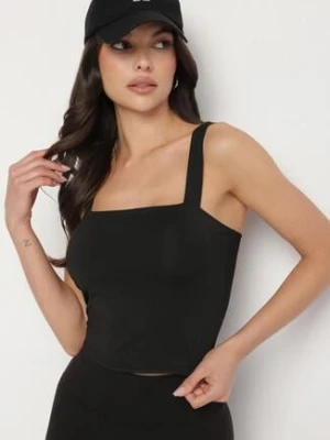 Czarny Dopasowany Top z Wiskozą na Szerokich Ramiączkach Limare by swan