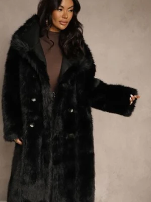 Czarny Dwurzędowy Płaszcz Futerko o Dwustronnym Kroju z Kołnierzem Nalaneva ann gissy