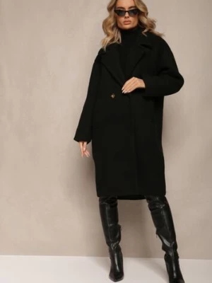 Czarny Dwurzędowy Płaszcz Oversize z Wełną Spolete made in italy