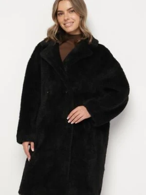 Czarny Dwurzędowy Płaszcz Teddy o Fasonie Oversize Anerre glo-story