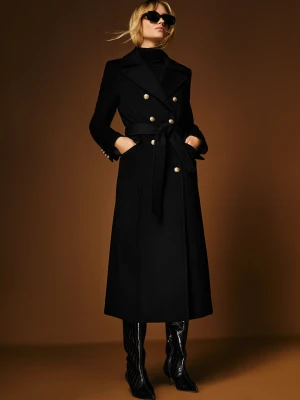 Czarny dwurzędowy płaszcz z wełny TARANKO