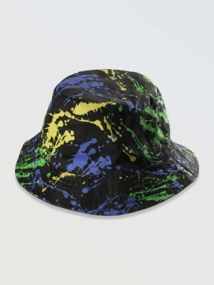 Czarny dwustronny kapelusz typu bucket-hat z kolorową grafiką Reporter