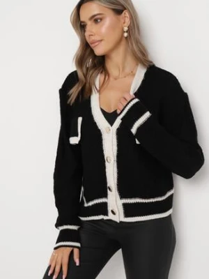 Czarny Dzianinowy Kardigan na Guziki z Kontrastującą Lamówką Lewjana lily rose