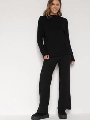 Czarny Dzianinowy Komplet z Bawełną i Wełną Długi Sweter i Szerokie Spodnie Reinesa