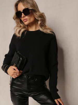 Czarny Dzianinowy Sweter z Okrągłym Dekoltem Aissorne Studio Eleven