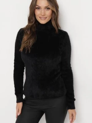 Czarny Elastyczny Golf z Puszystej Tkaniny z Wełną Doulcet j&x