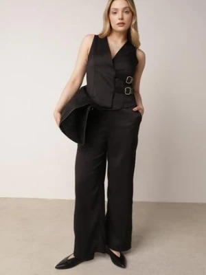 Czarny Garniturowy Komplet ze Spodniami i Kamizelką z Asymetrycznym Zapięciem Panorea m&d fashion
