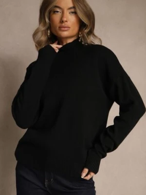 Czarny Gładki Golf Zdobiony Guzikami przy Dekolcie Rallessa glo-story