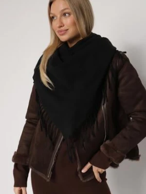 Czarny Gładki Szalik z Frędzlami Vetiela