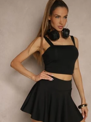 Czarny Gładki Top z Wiskozą na Ramiączkach Lirenele by swan