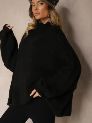 Czarny Golf Oversize z Domieszką Wełny Asintavira