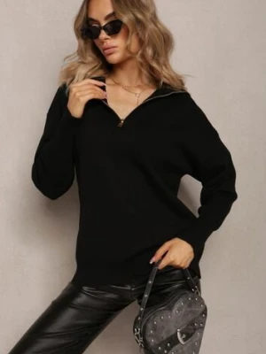 Czarny Golf w Stylu Sweterkowym z Zamkiem na Dekolcie Davinde rosa