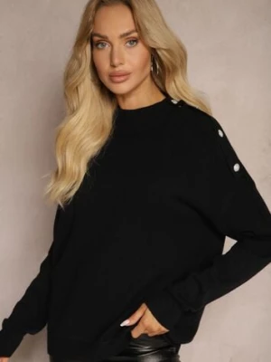 Czarny Golf z Eleganckim Zapięciem na Ramieniu Ozdobiony Cyrkoniami przy Guzikach Maririna glo-story