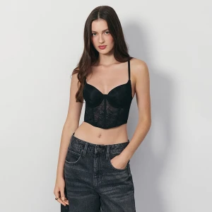 Czarny gorsetowy koronkowy top House