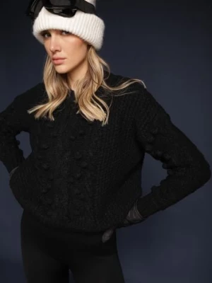 Czarny Grubo Pleciony Sweter z Wełną i Bawełną Bavime