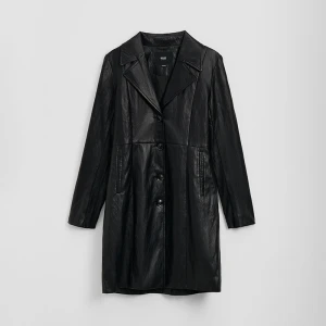 Czarny jednorzędowy płaszcz z imitacji skóry House